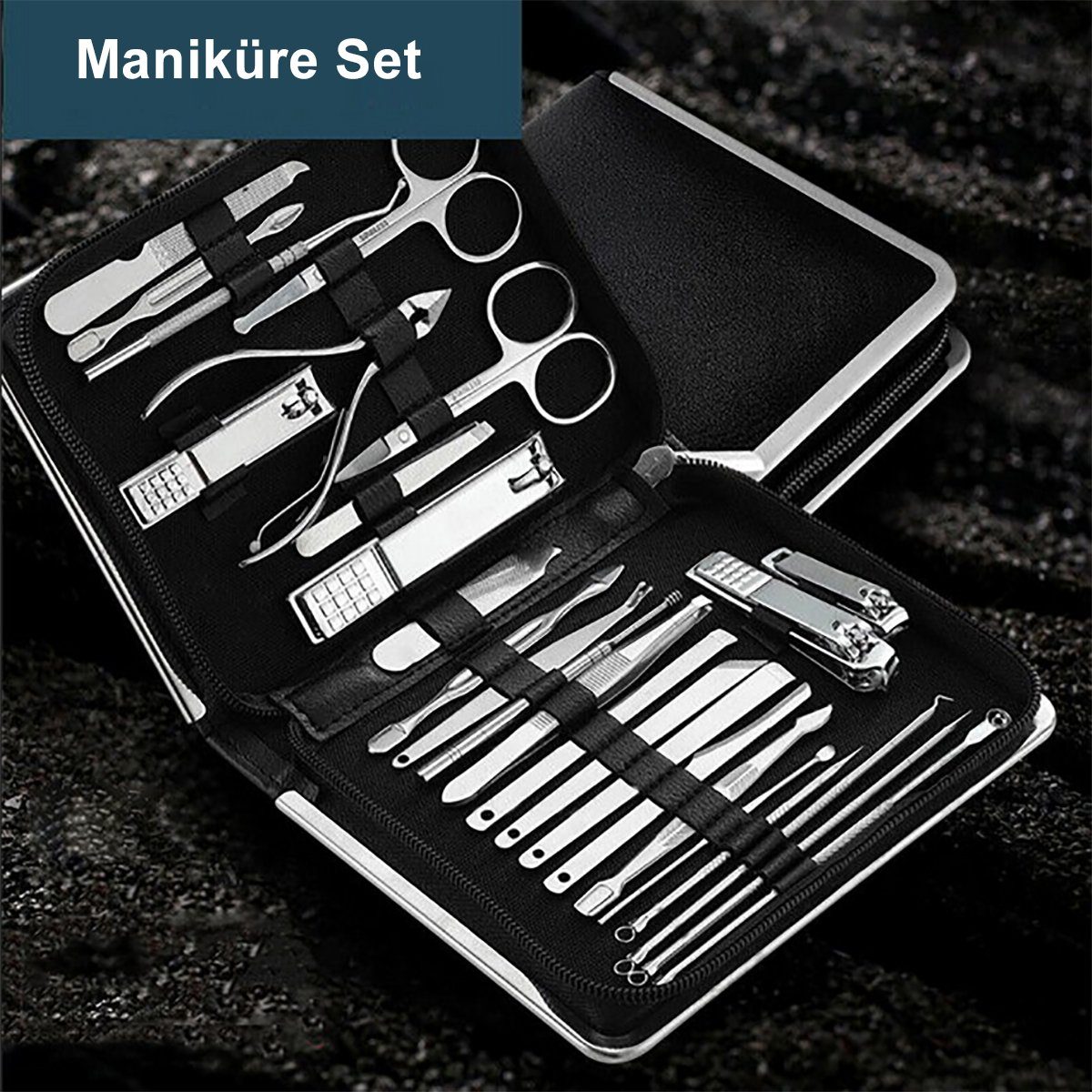 TPFBeauty Maniküre-Pediküre-Set Nagel Set mit Aufbewahrungs-Etui, 26-tlg., Nagelschere, Nagelknipser, Pinzette uvm., Edelstahl Maniküre Set Pediküre Set - Weiß