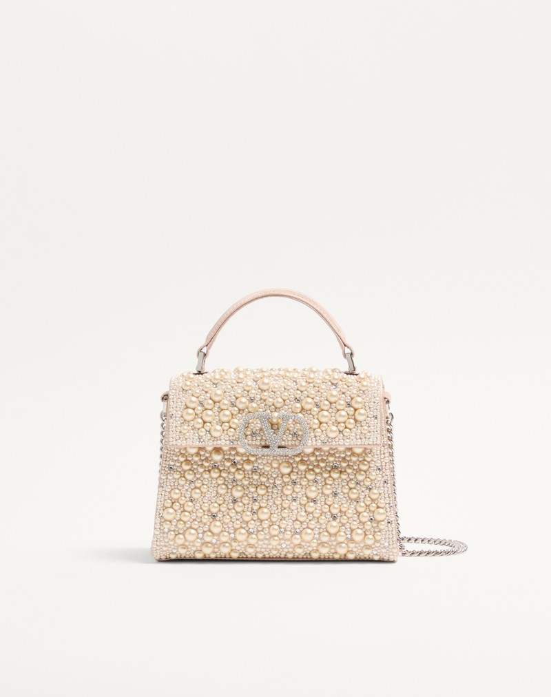Valentino Garavani Vsling mini-håndtaske med perler, rhinsten og juvellogo