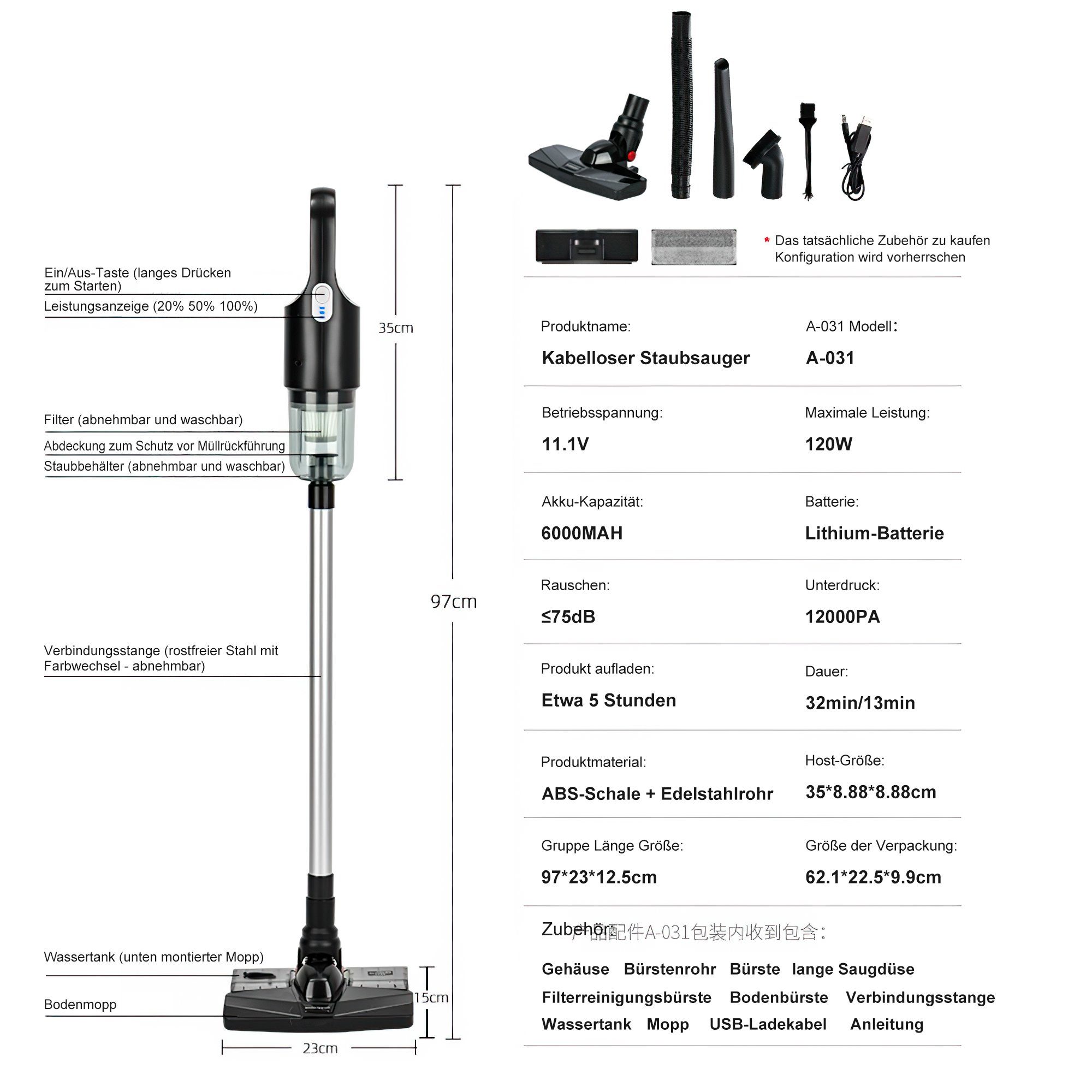 Tisoutec Akku-Handstaubsauger Handstaubsauger,Autostaubsauger 12000Pa & Mit 6000mA-Akku,Staubsauger, Multifunktionaler Staubsauger für Haus,Haustier und Auto,Leistungsstarker Handstaubsauger für Nass und Trocken