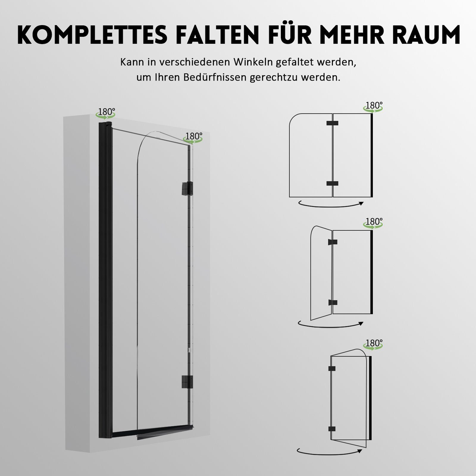 Boromal Badewannenfaltwand Badewannenfaltwand Duschwand 2-teilig Faltbar 6mm ESG NANO 140H, Einscheibensicherheitsglas mit NANO, Rechts-und Links montierbar