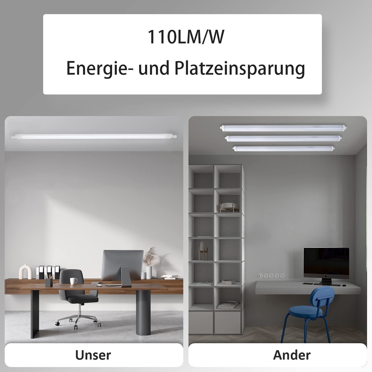 ZMH Deckenleuchte IP65 Wasserfest Leuchtstoffröhre 120cm, LED fest integriert, Kaltweiß