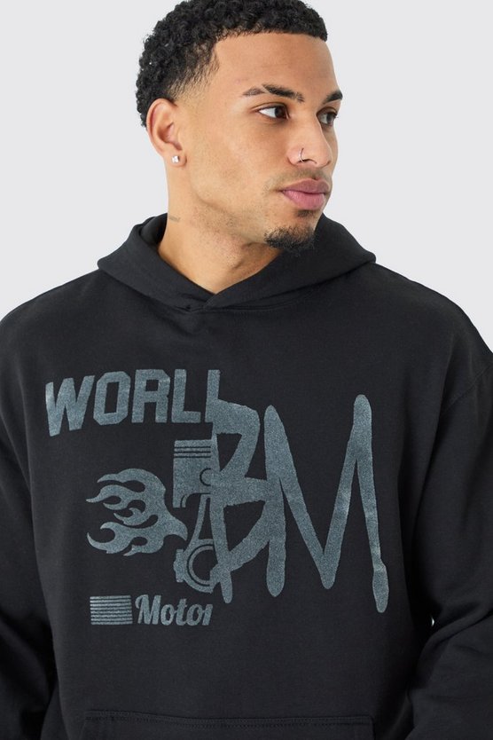 Oversized Bm Flock Print Hoodie