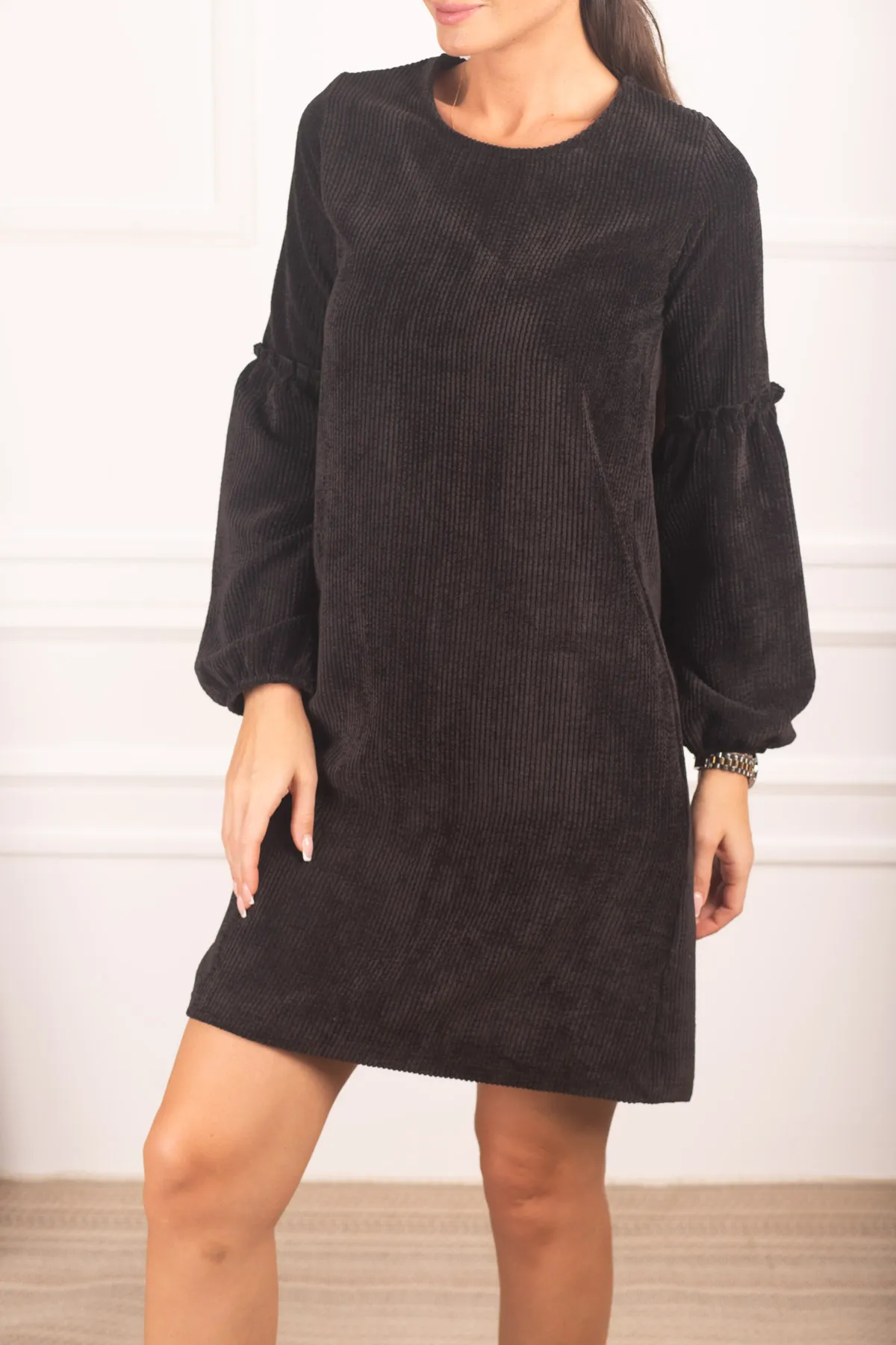 armonika  Damen-Ballon-Samtkleid mit schwarzen Ärmeln ARM-20K001107
