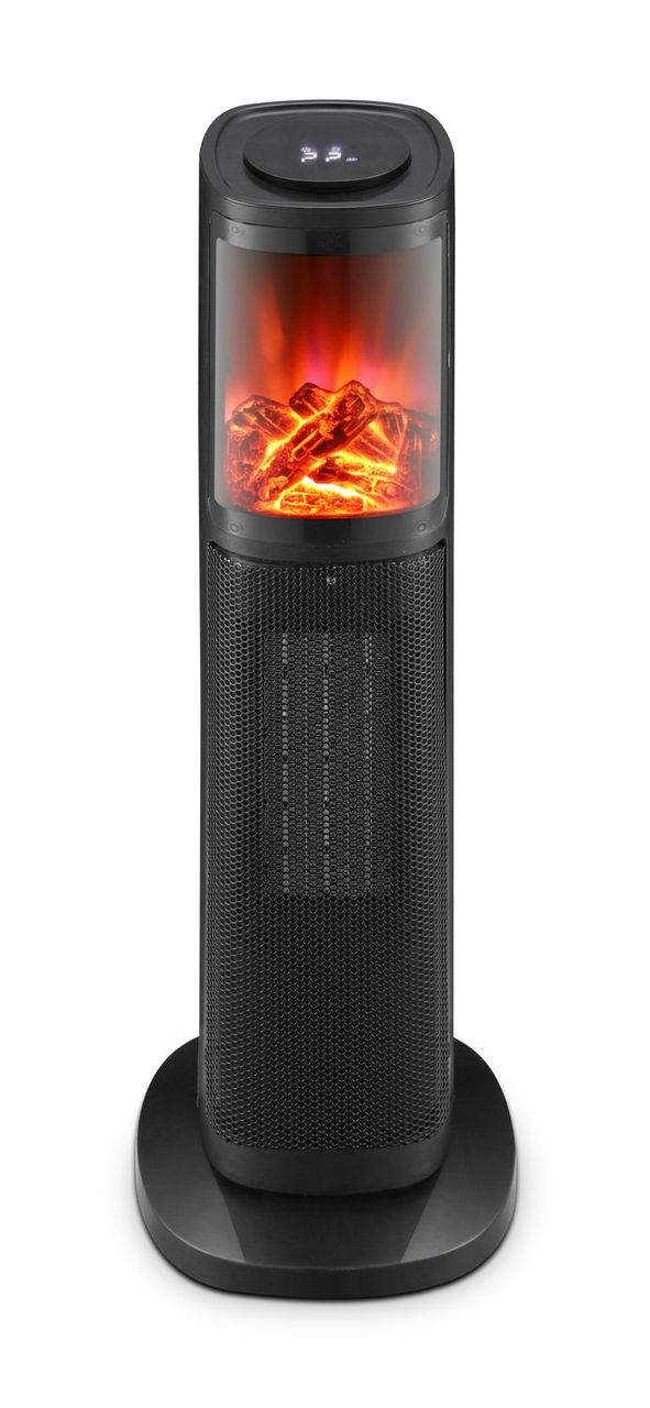 TroniTechnik Turmheizer mit Keramikelement,Heizgerät Flammeneffekt,2000 W, PTC Keramik, Schwarz