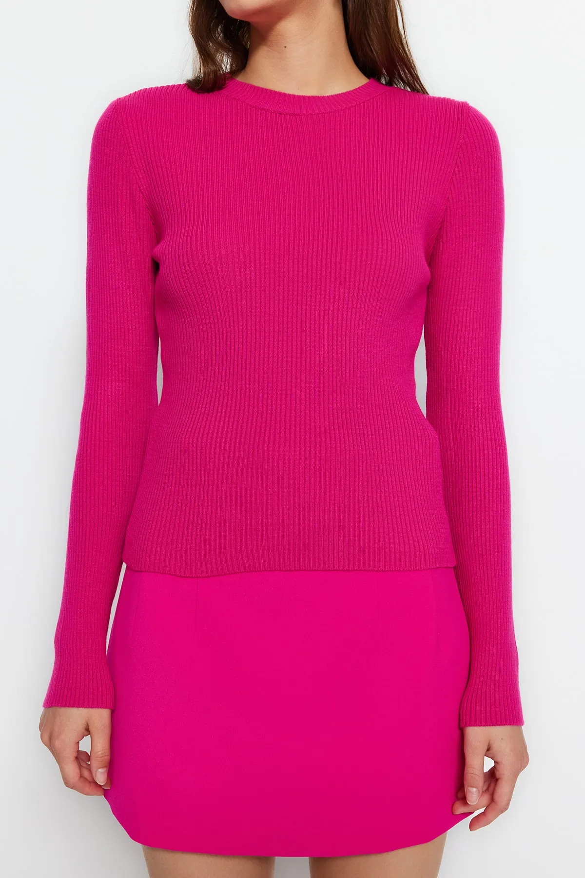 Trendyol Collection  Fuchsia Basic Strickpullover mit Kordelzug TWOAW22KZ1708