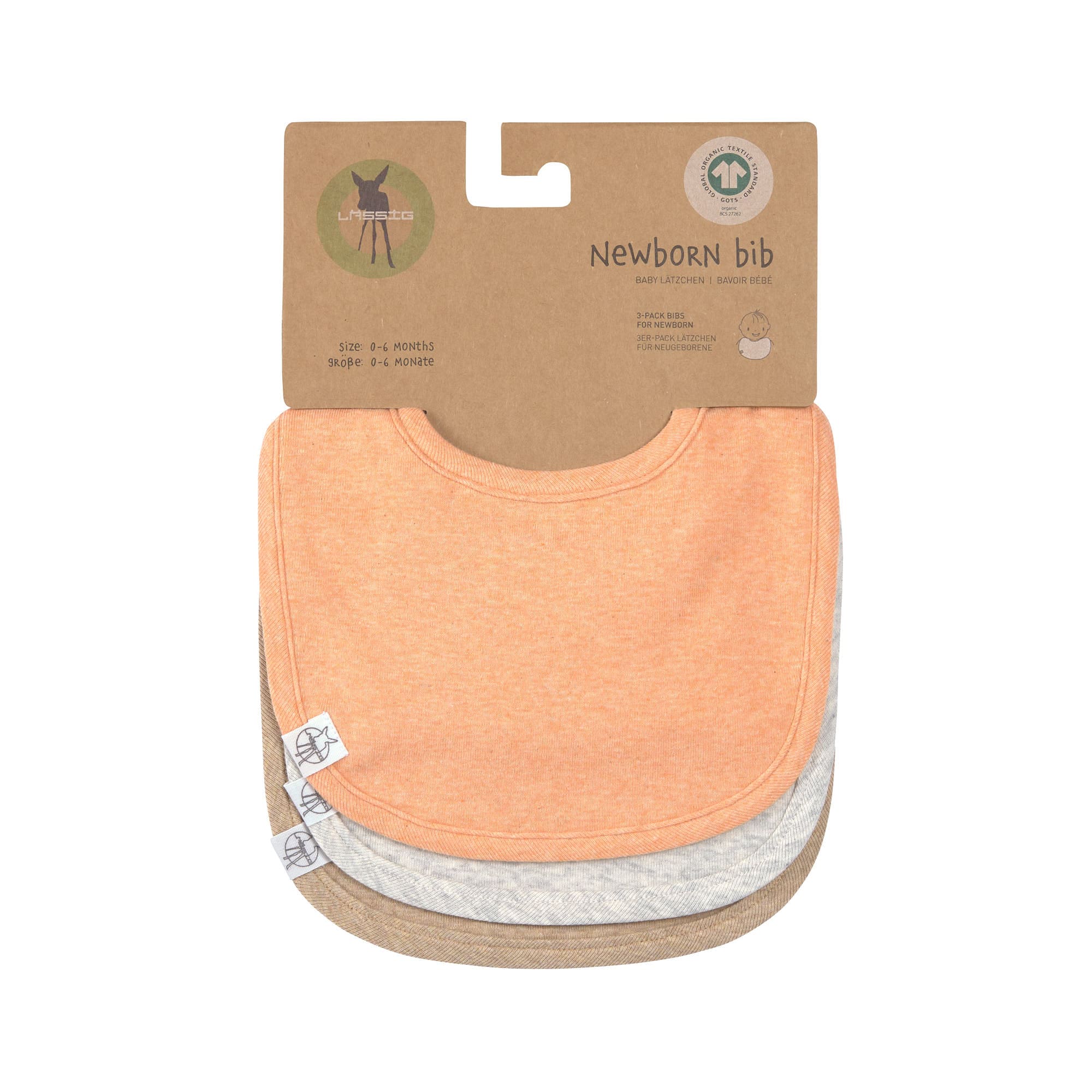 Spucklätzchen 3er Set - Baumwolle (bio), Apricot Hellgrau Beige