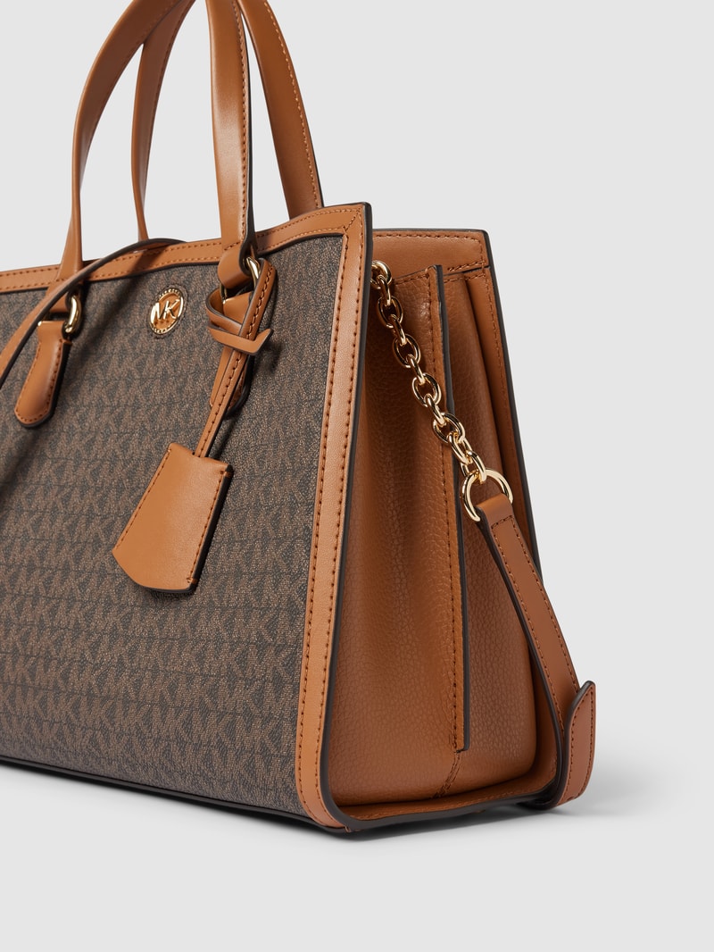 Handtasche mit Allover-Logo Modell 'CHANTAL' in mittelbraun