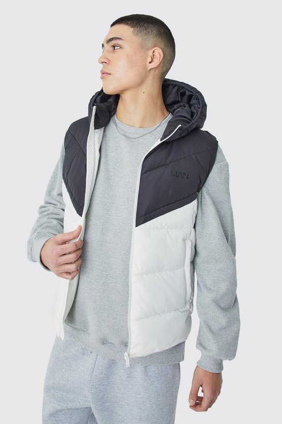 Man Colorblock Steppweste mit Kapuze