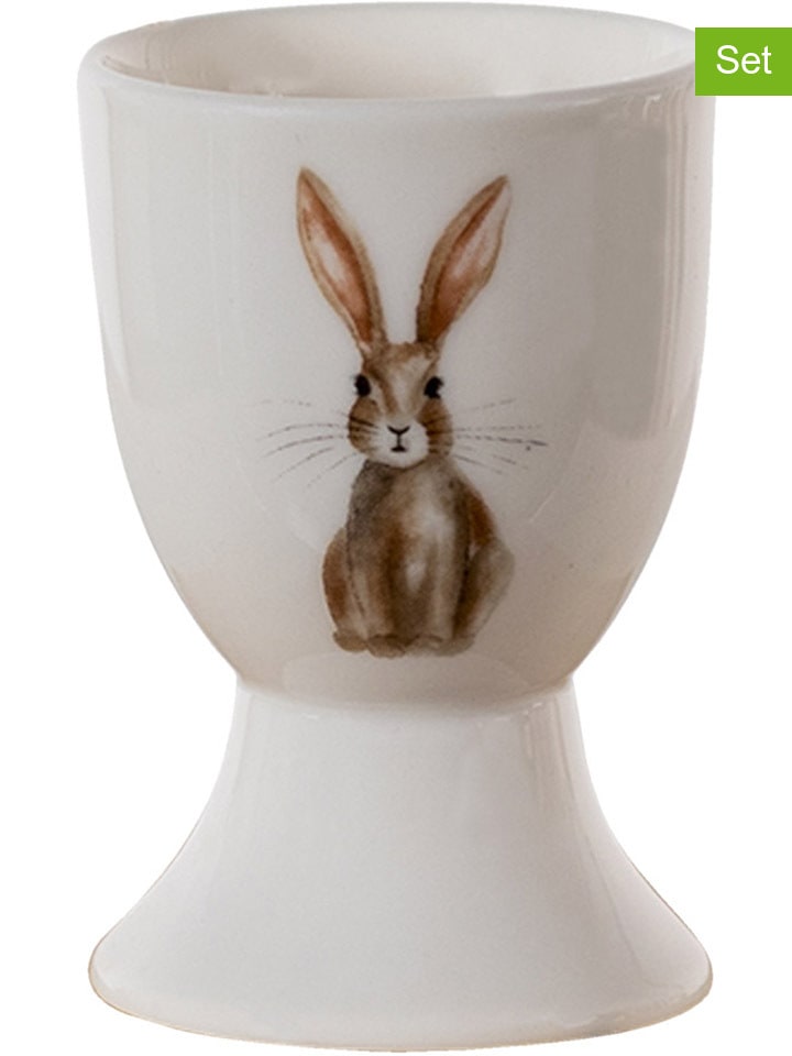 Clayre & Eef 2er-Set: Eierbecher in Weiß/ Hellbraun - (H)6 x Ø 4 cm günstig kaufen onesize