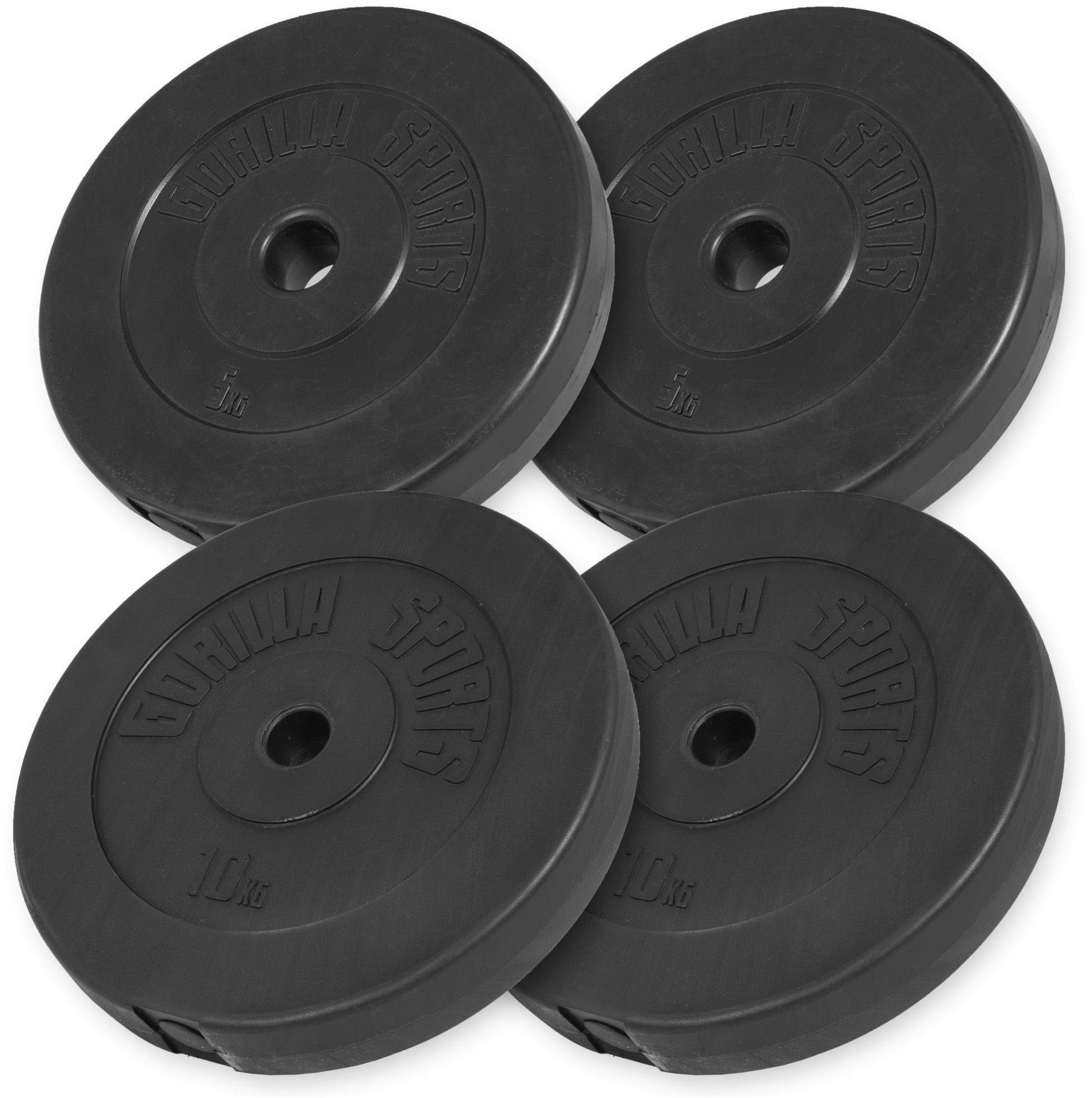 GORILLA SPORTS Hantelscheiben Hantelscheibenset Kunststoff 30 kg - 2 x 5 - 2 x 10 kg, 30 kg, (4-tlg)