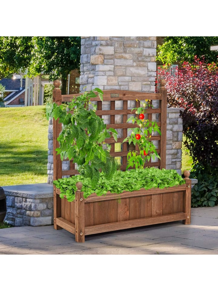 COSTWAY Blumenkasten mit Rankgitter in Braun günstig kaufen onesize