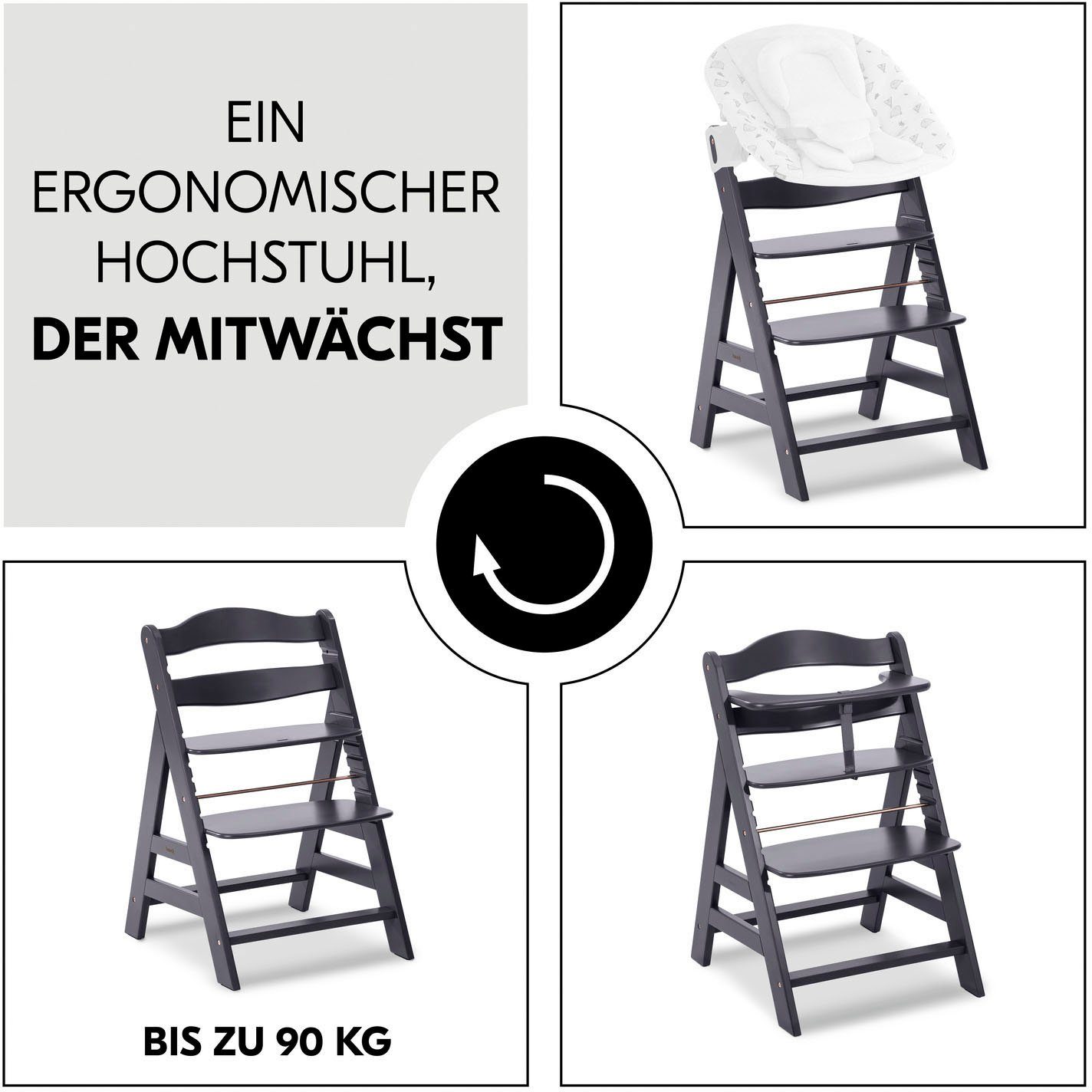 Hauck Hochstuhl Alpha+, Dark grey, FSC® - schützt Wald - weltweit