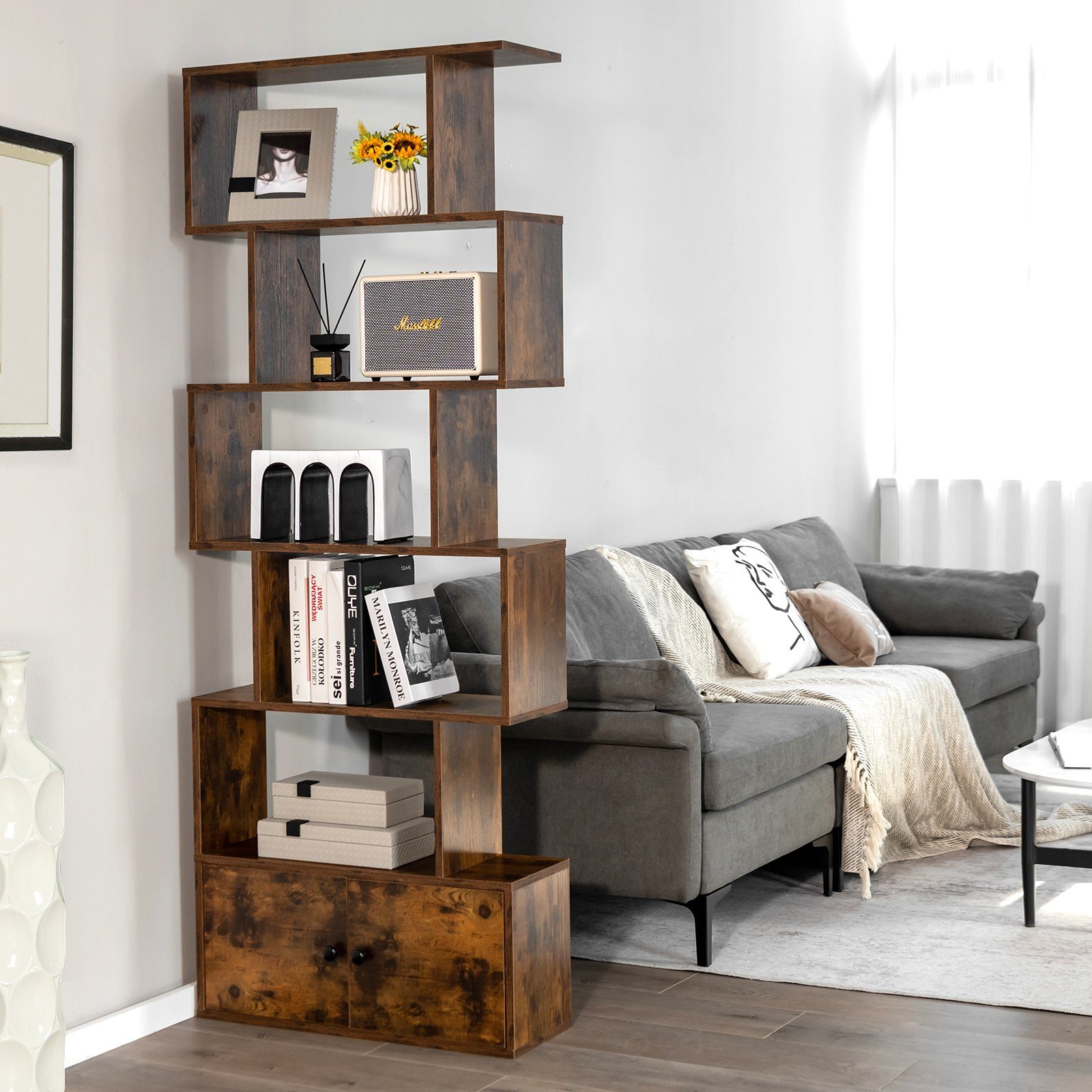 COSTWAY Bücherregal 6 Ebenen Standregal, 183 x 70 x 23 cm, aus Holz