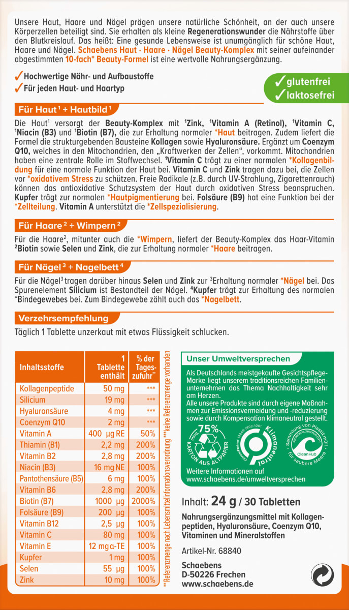 Haut Haare Nägel Beauty-Komplex Tabletten 30 St, 24 g