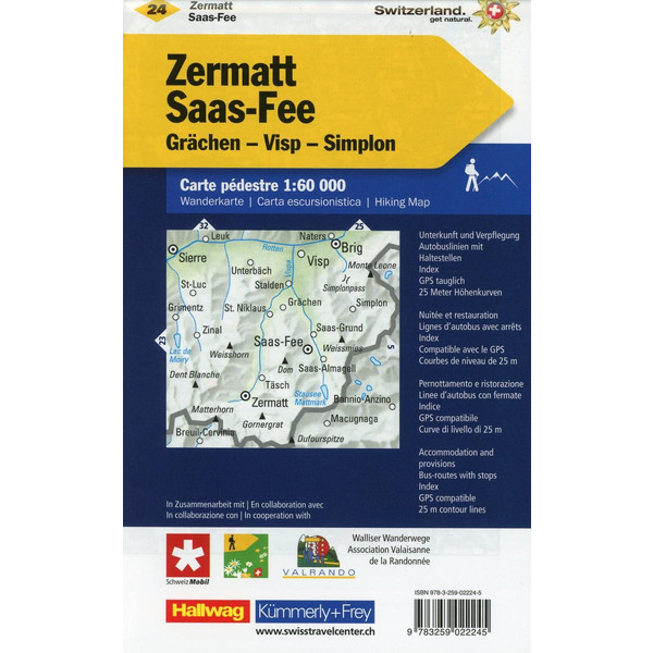 KuF Schweiz Wanderkarte 24 Zermatt / Saas Fee / Grächen / Visp / Simplon 1 : 60 000 - Wanderkarte
