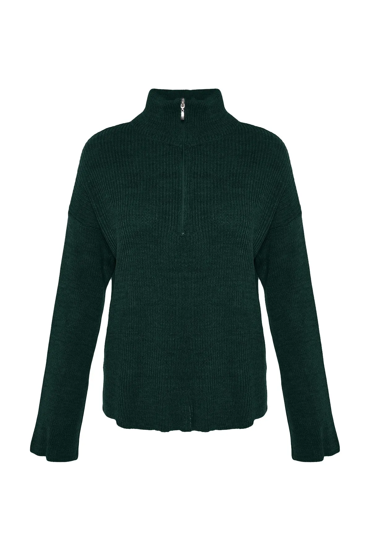 Trendyol Collection  Smaragdgrüner Strickpullover mit Reißverschluss und Stehkragen in weiter Passform TWOAW24KZ00507