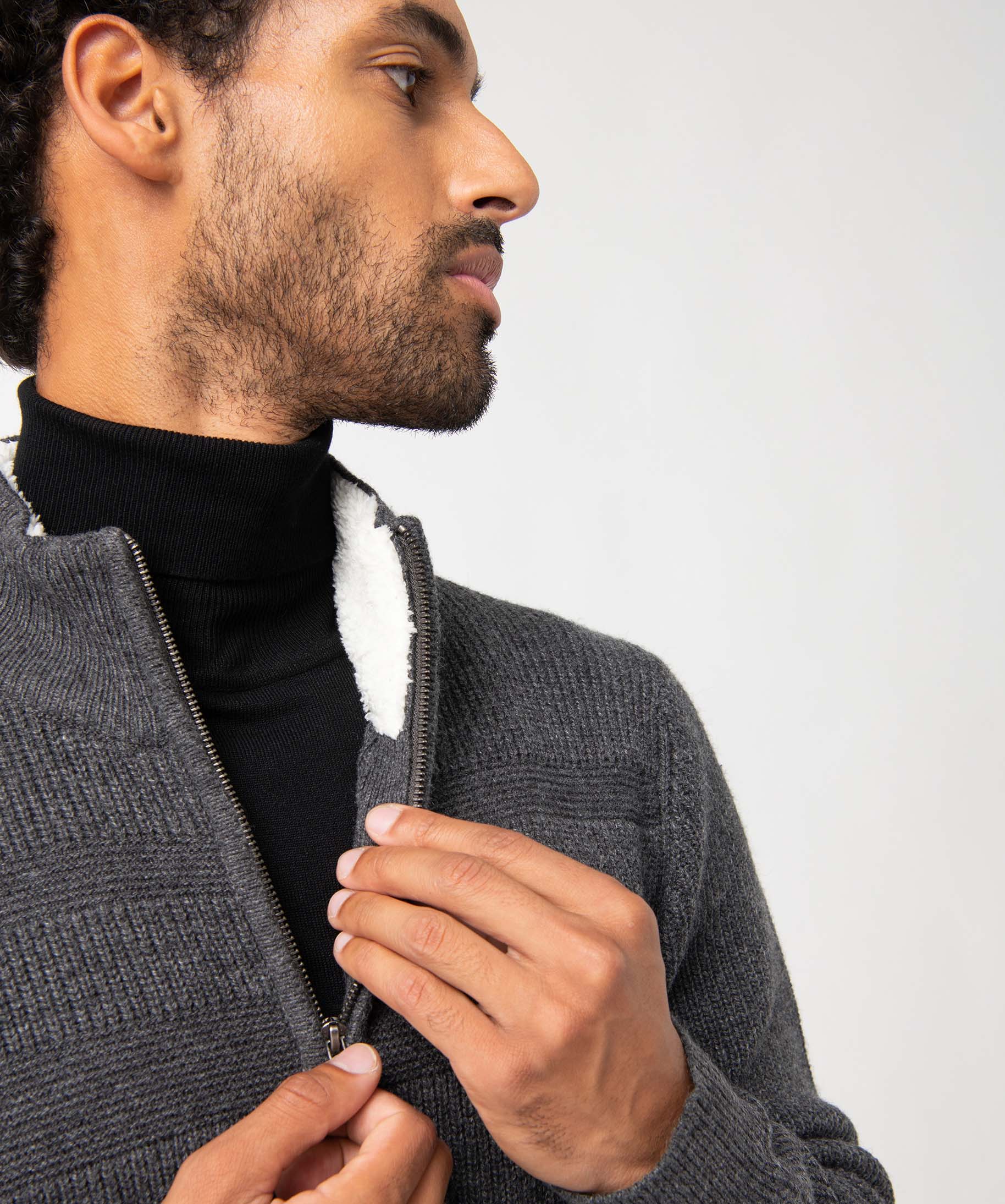 Gilet homme zippé avec col montant doublé gris fonce | GEMO