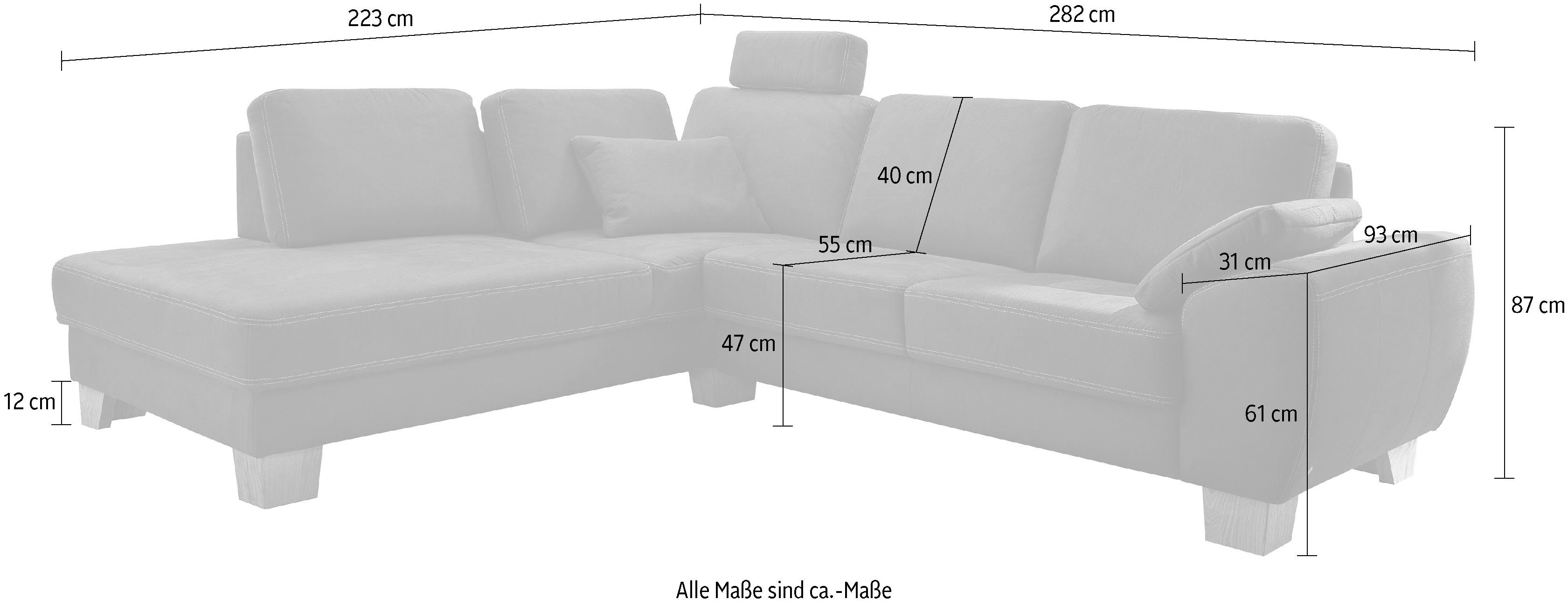 3C Carina Ecksofa Teramo, incl. 2 Kopfstützen, Sitztiefenverstellung, Federkern