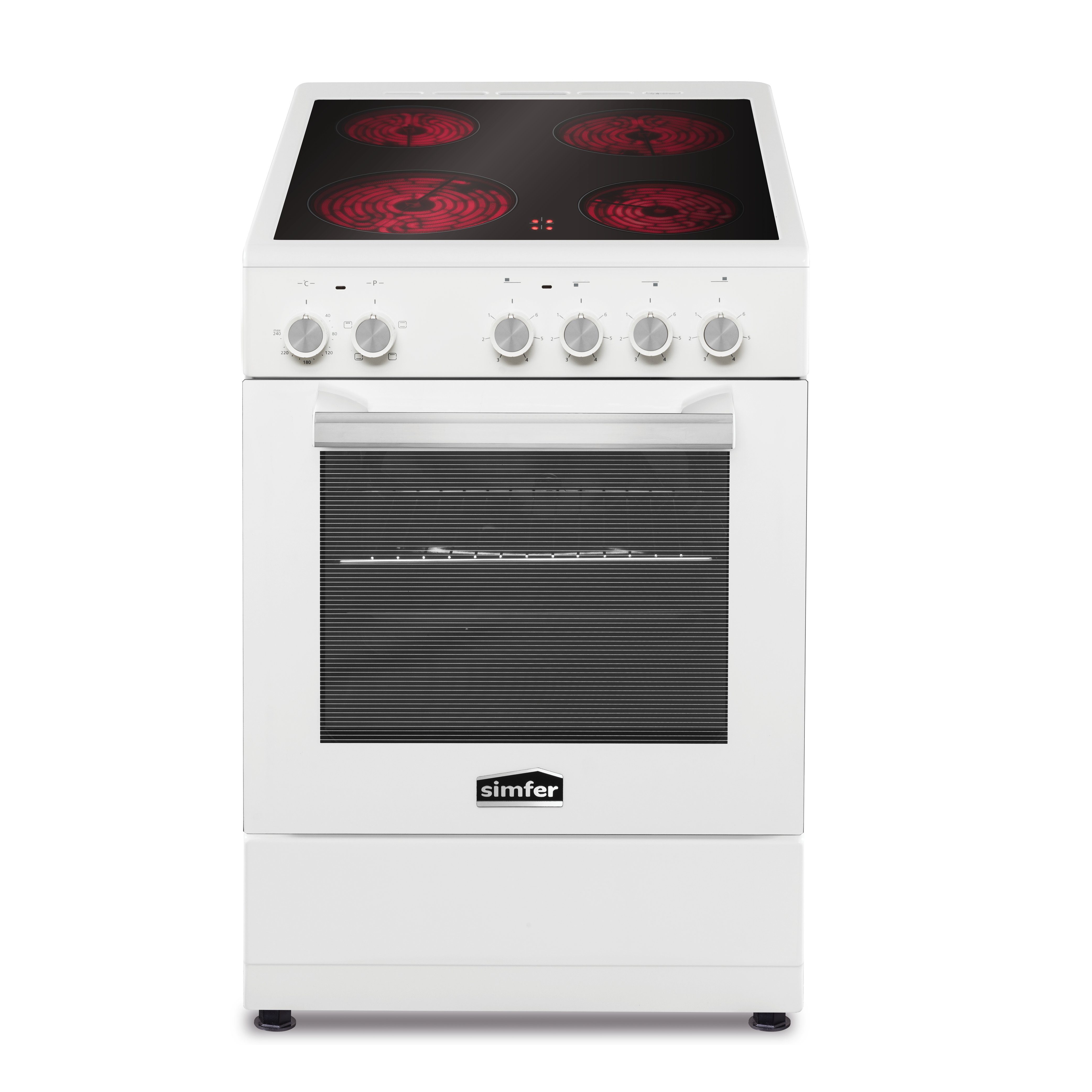 Simfer Elektro-Standherd SMF-FS 4227, 50 cm Herde, Glaskeramikkochfeld, 48 Liter, 4 Funktionen, mit Teleskopauszug nachrüstbar, Grillfunktion, Geschirrfach mit Deckel, Zweifach verglaste Backofentür