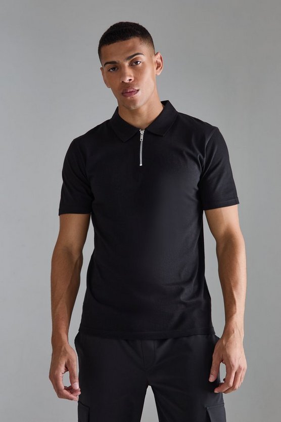 Slim-Fit Poloshirt mit Reißverschluss