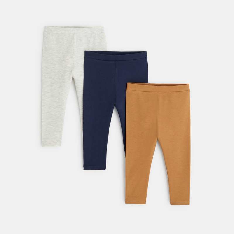 Legging uni jersey (lot de 3) marron bébé fille