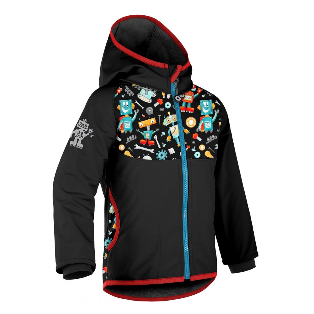 Unuo Kinder-Softshelljacke mit Fleece Roboter Schwarz