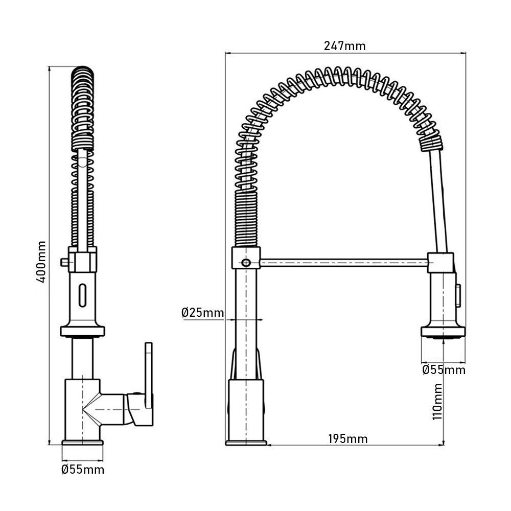 XIIW Waschtischarmatur Niederdruck Armatur Küche Küchenarmatur mit 3 anschlüsse (Niederdruckarmaturen Mischbatterie Wasserhahn 360° Schwenkbar Spültischarmatur mit Brause 3/8 Zoll Norm-Anschluss)
