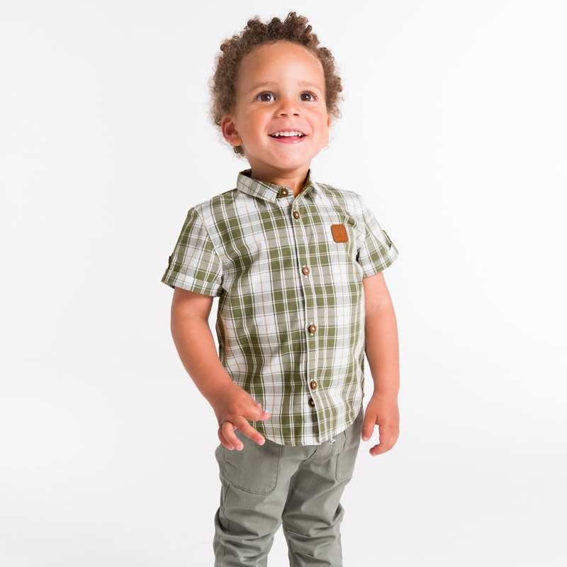 Chemise à carreaux boutonnée orange bébé garçon