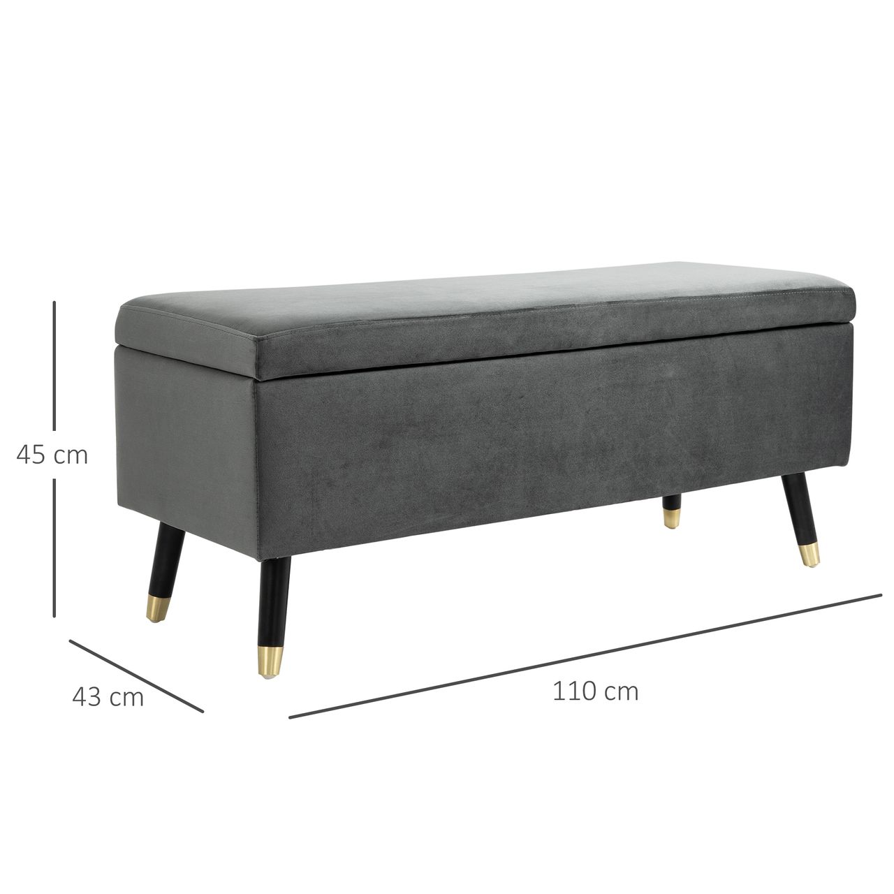 HOMCOM Sitzbank, Polsterbank mit Stauraum, Truhenbank, Metall, Schaumstoff, Kautschukholz, Kohlegrau, 110 x 43 x 45 cm
