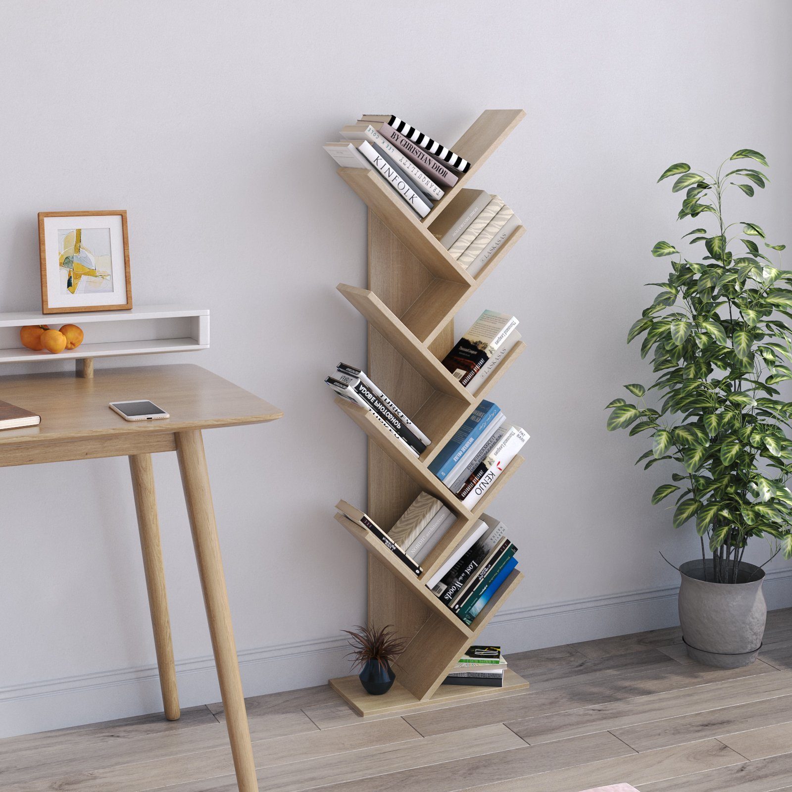 Mondeer Bücherregal in Baumform aus Holz Bücherschrank, Würfelregal exquisites 9 lagiges, einfaches Design und Platzsparen