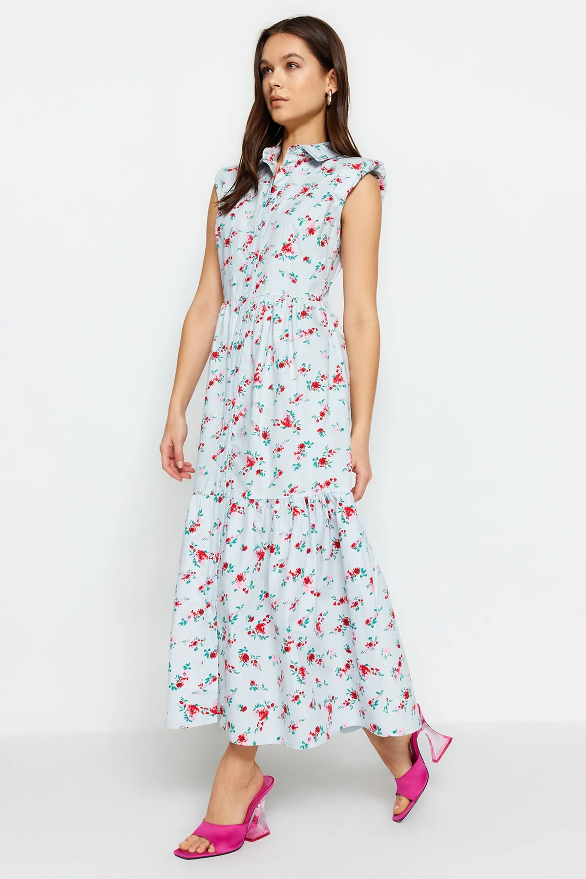 Trendyol Collection  Blaues gewebtes Hemd-Webkleid TWOSS23EL02131