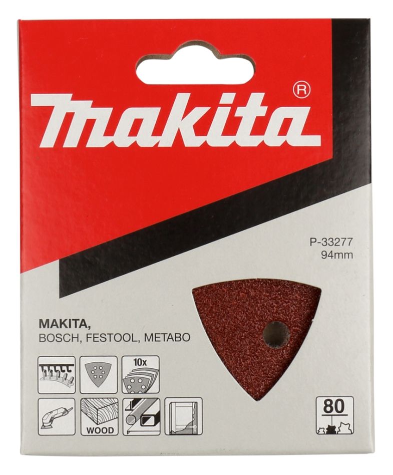 Akcesoria Makita P-33277 Papier ścierny 94x94 mm Ziarnistość 80 CZERWONY 10 szt.