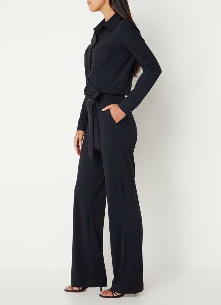 Studio Anneloes Angel straight fit jumpsuit made of travel fabric with a tie belt