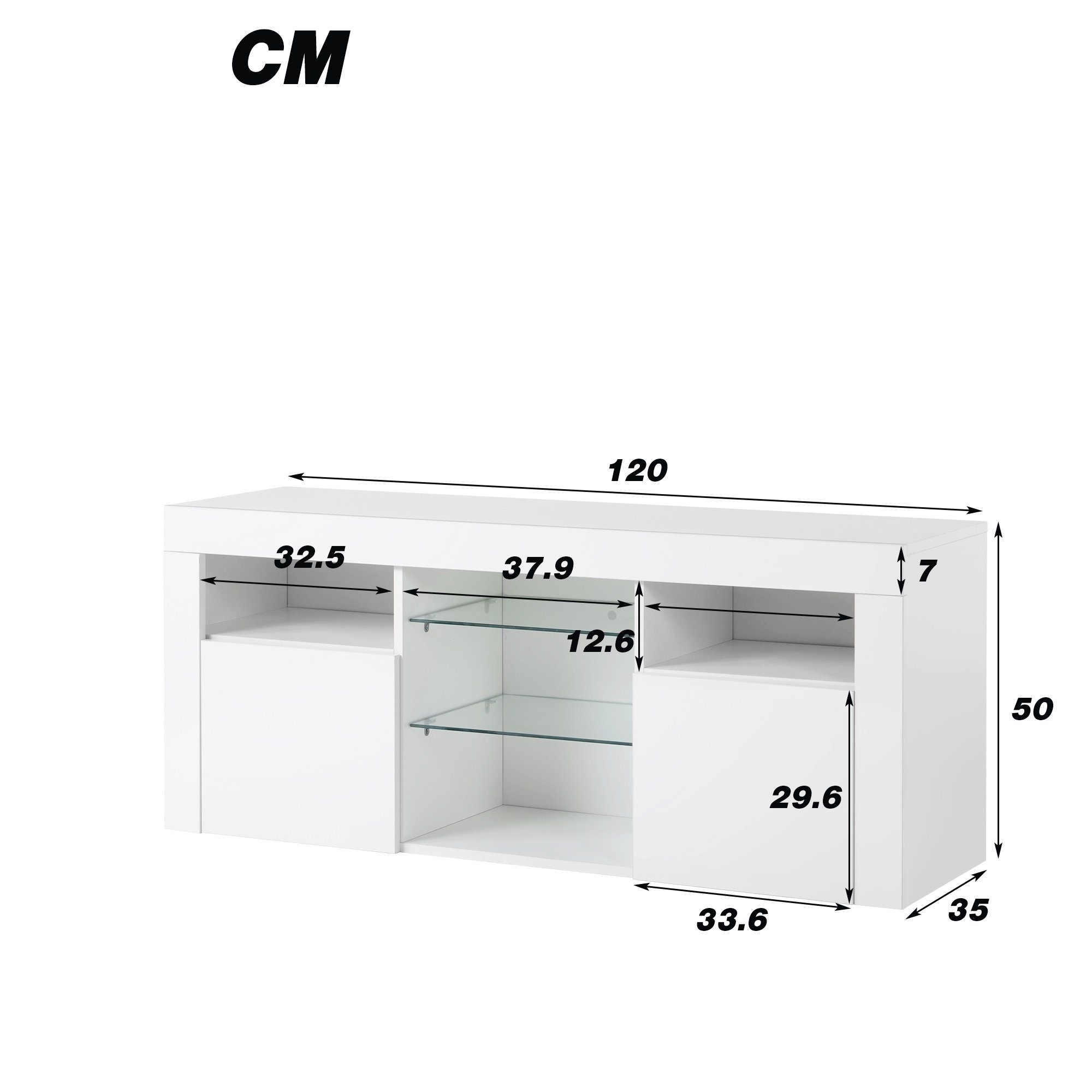 Fangqi Lowboard LED-TV-Ständer 120 cm Schranktisch, mit 16-Farben-LED-RGB-Leuchten (Fernbedienung, 4 Blitzeffekten, TV-Board,TV Schrank Fernsehtisch Fernsehschrank, Moderne TV-Einheit), Aufbewahrung (5 großen offenen Regalen und 2 Schränken mit Türen