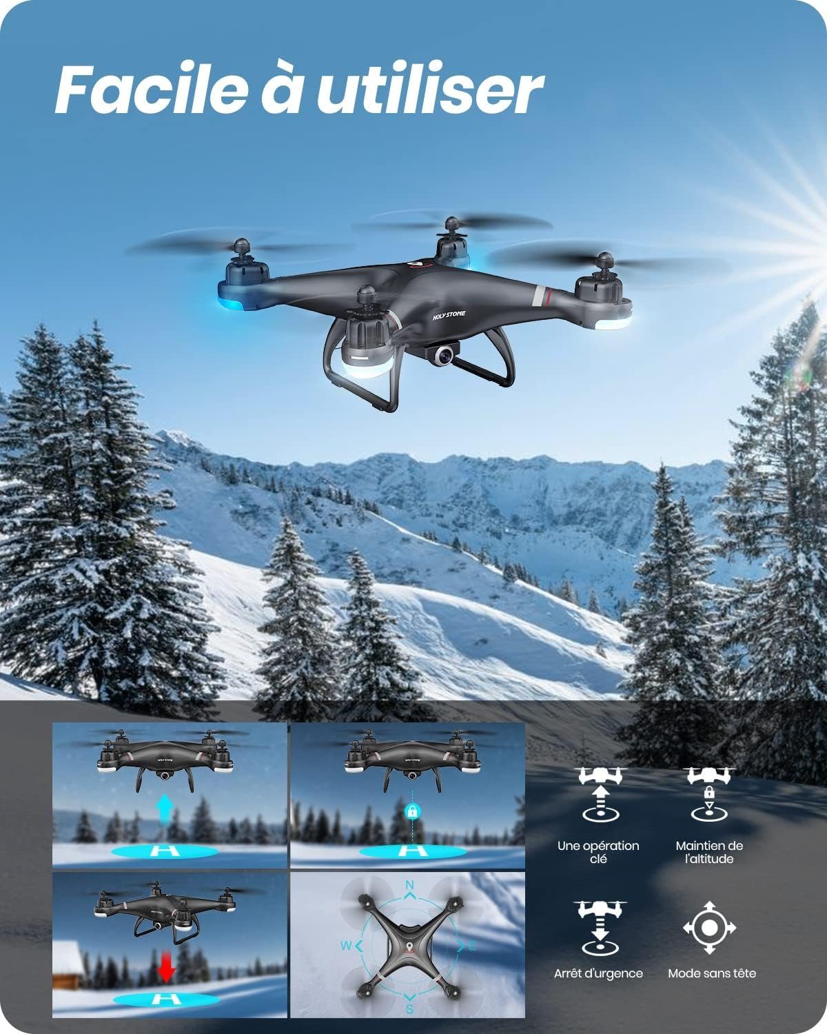 HOLY STONE HS110G GPS Drohne mit Kamera HD Live Übertragung für Kinder Drohne (1080P, mit 2 Akkus Lange Flugzeit,APP Handy gesteuerte FPV Drohnen mit Tasche)