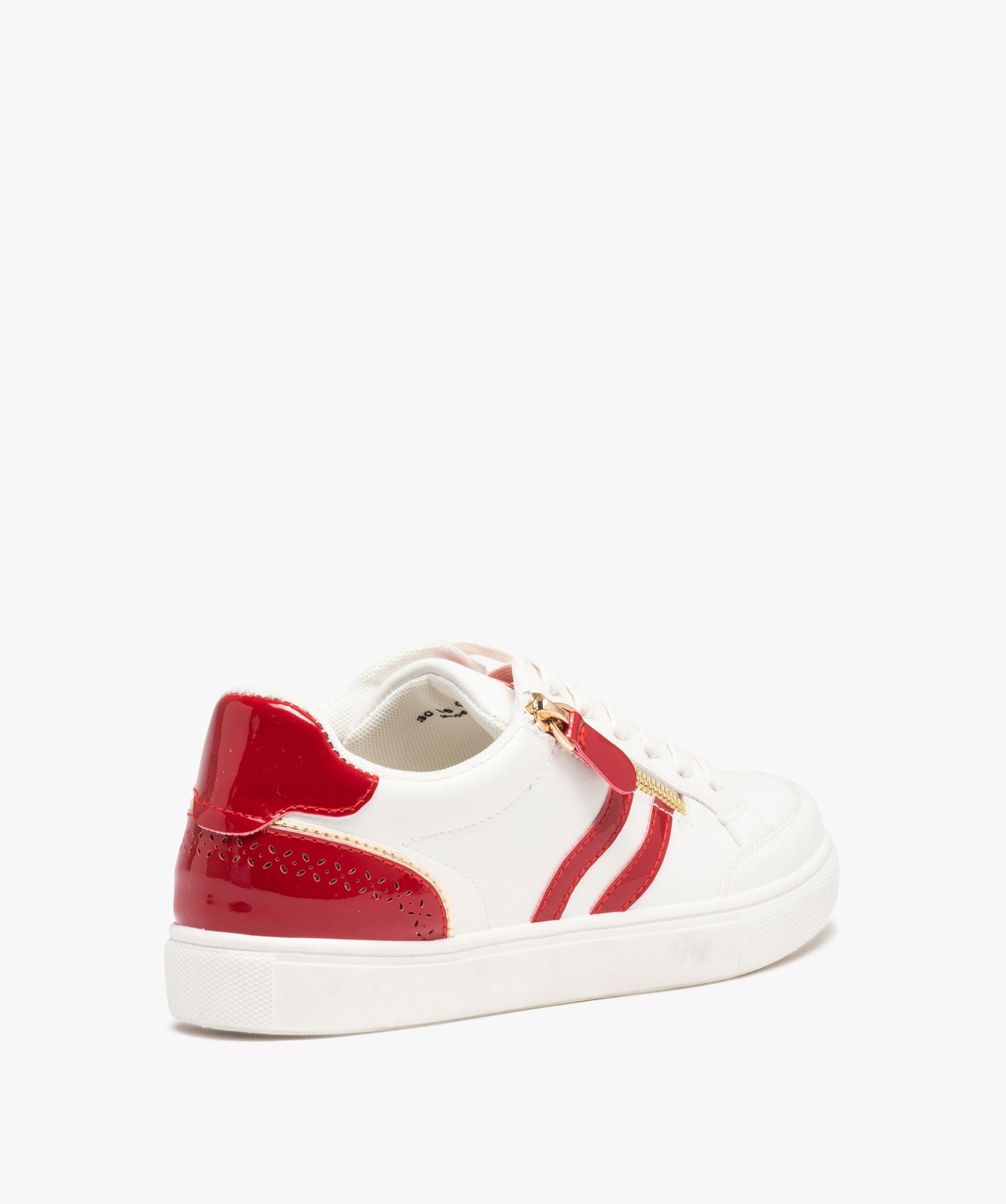 Baskets femme à zip fantaisie avec détails vernis contrast... blanc | GEMO