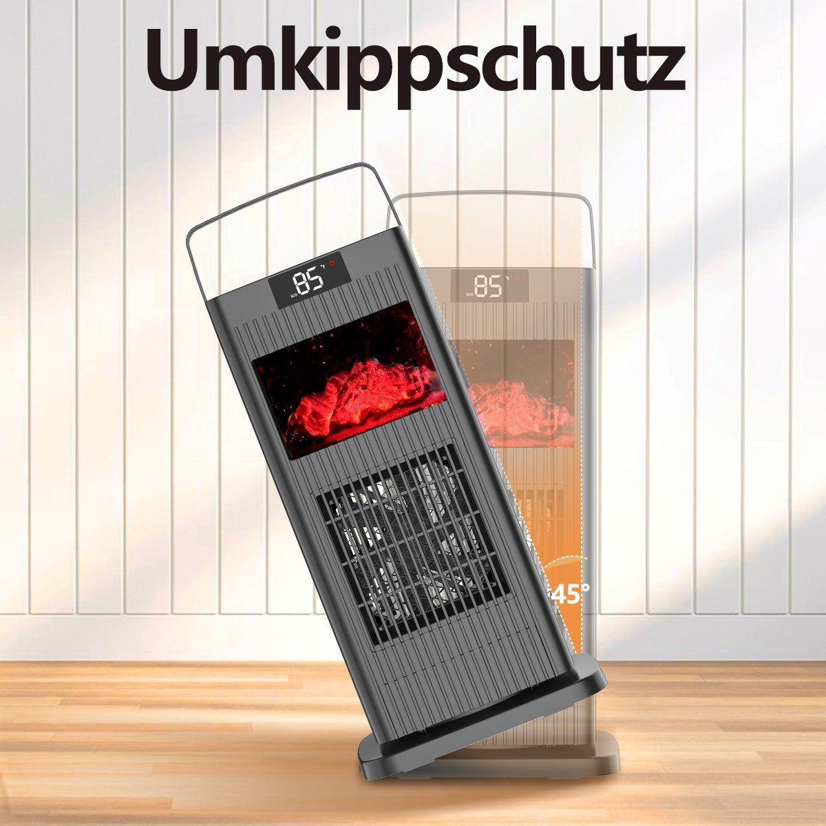 7Magic Heizlüfter Energiesparender Heizgerät 1500W Heizstrahler Leise Standheizstrahler, 1500 W, Elektro Kamin,90° Oszillierend Elektroheizung,12 Std. Timer