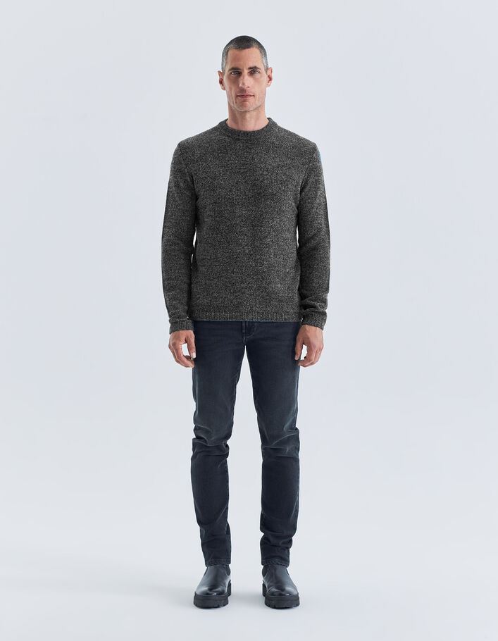 Pull noir tricot mouliné à col rond Homme