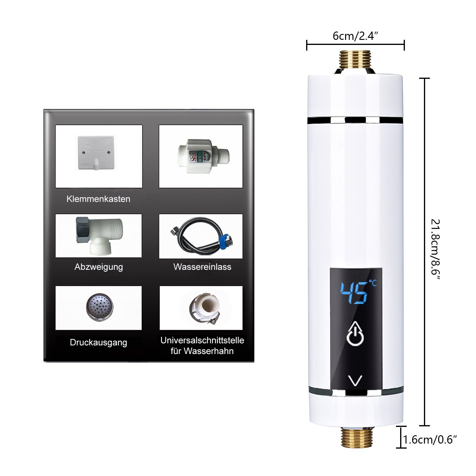 TWSOUL Klein-Durchlauferhitzer 5500w Inverter Energiesparender Elektrischer Durchlauferhitzer Weiß, 30,00 °C, max 52,00 °C, Automatische Frequenzumwandlung bei konstanter Temperatur