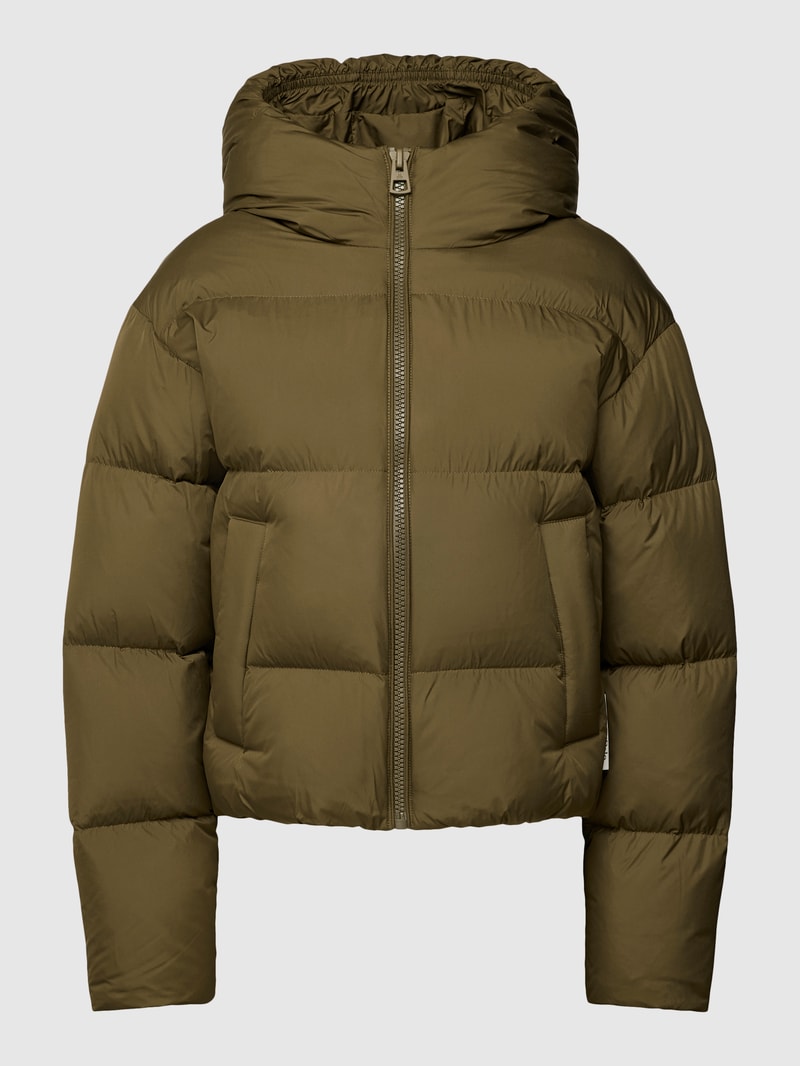 Daunenjacke mit Daunen-Feder-Füllung und Kapuze in khaki