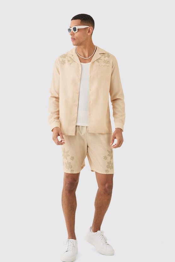 Florales Hemd & Shorts im Leinen-Look
