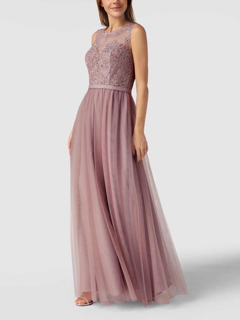 Abendkleid mit Ziersteinbesatz in mauve