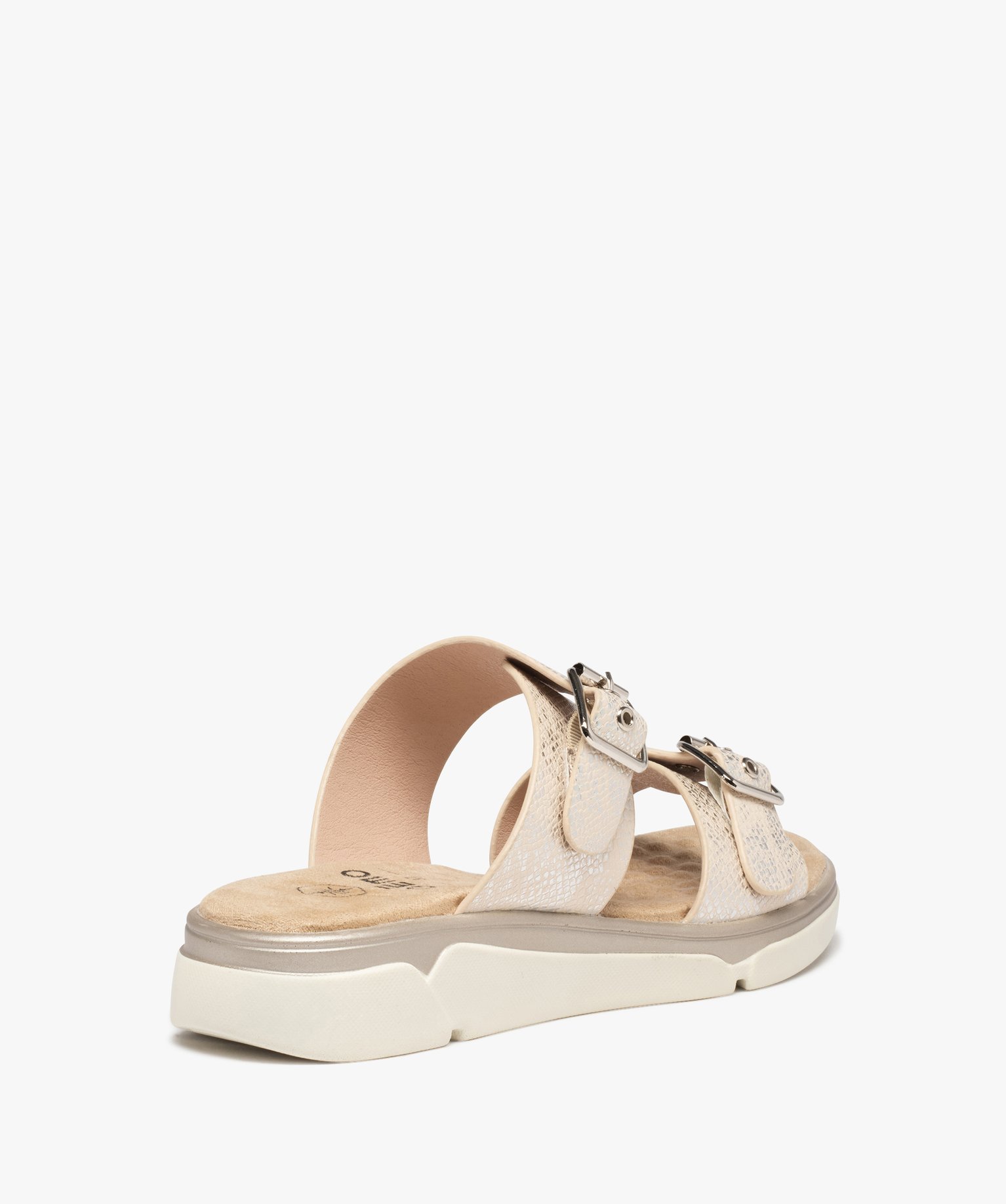 Mules femme confort à brides métallisées ajustables beige | GEMO