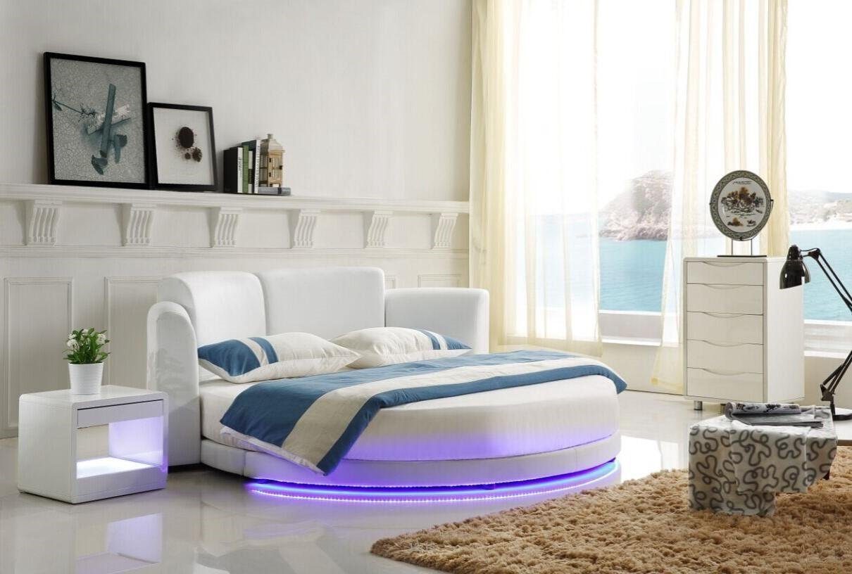 JVmoebel Rundbett Designer Bett Betten Polsterbett Rundbett Ehebett Doppelbett LED (1-tlg., 1x Bett), Made in Europa
