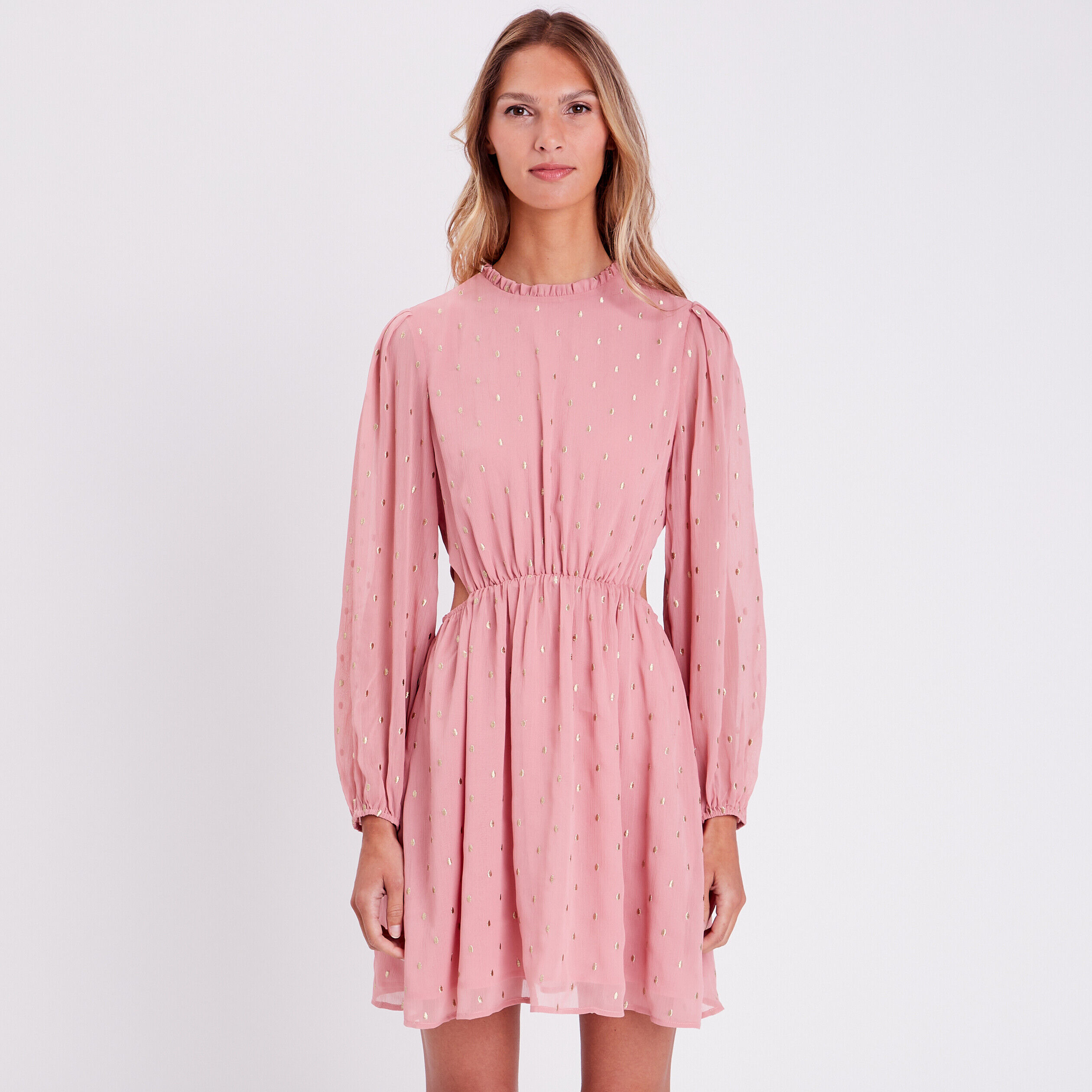 Robe évasée col montant rose femme | Cache Cache