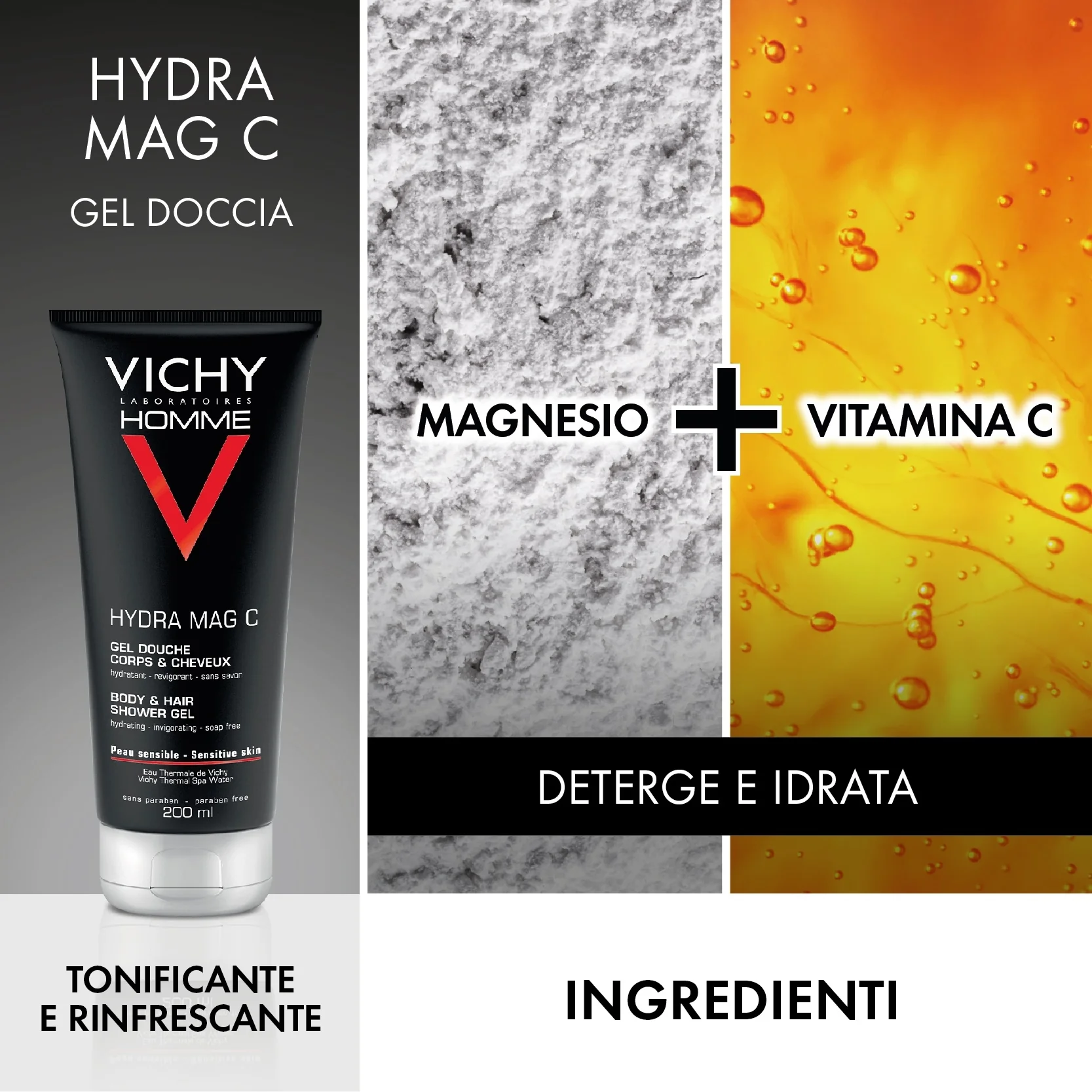 Vichy Homme férfi pochette Hydra Mag C tusfürdővel + Sensi Shave borotvahabbal - Arc- és testápolási ajándékcsomagok, borotvahab, fürdő és zuhany