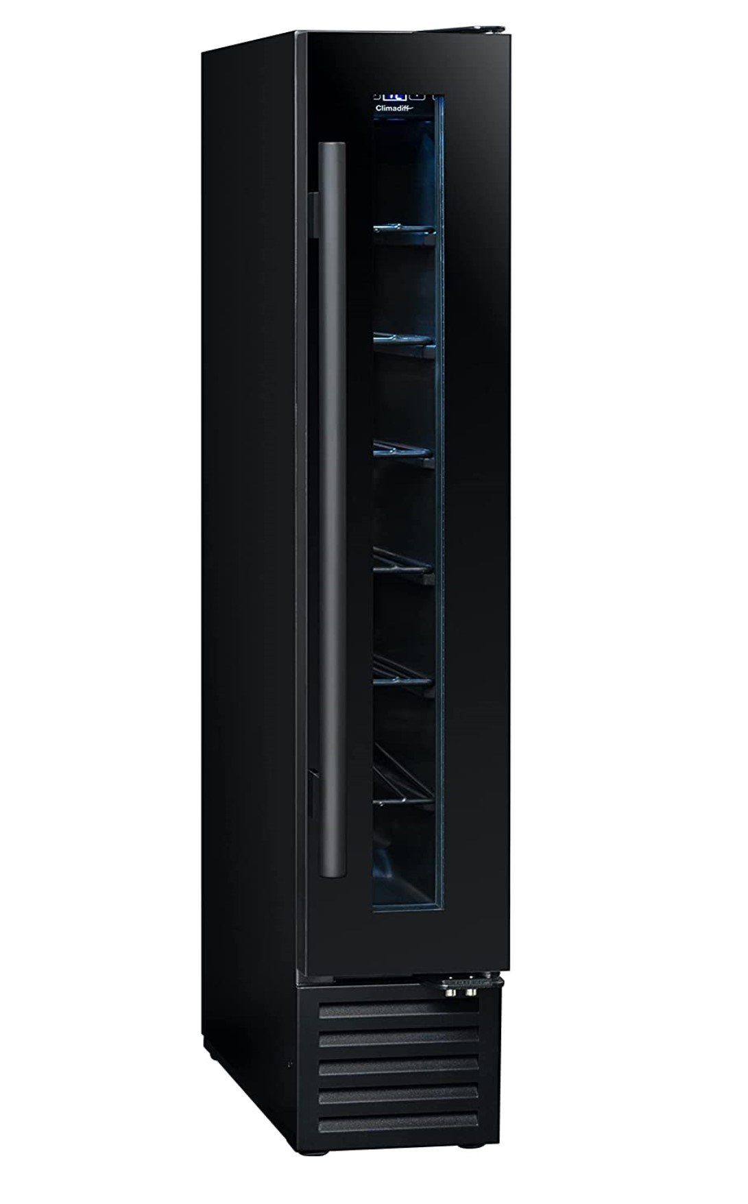 CLIMADIFF Weinkühlschrank CBU7S1B, Schmal, 7 Flaschen, 18L, Flaschenkühlschrank Kühlschrank, für 7 Standardflaschen á 0,75l,Weinkühler einbaufähig, Getränkekühlschrank 62x40x54cm Weinschrank