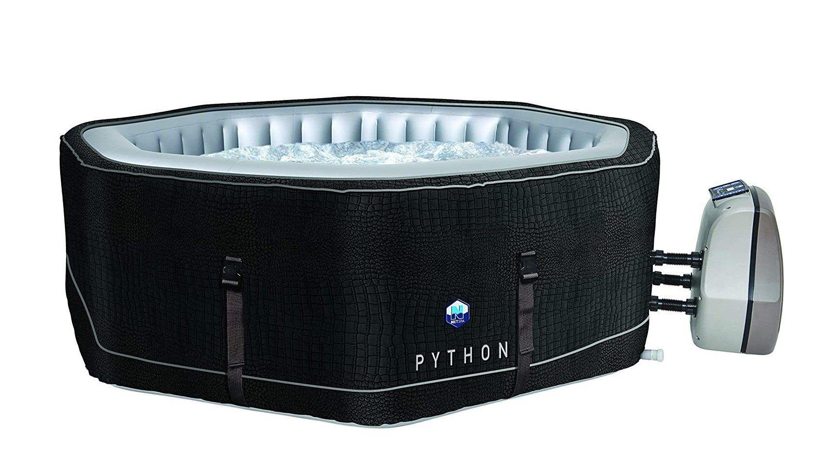 JUNG Whirlpool Python aufblasbarer Whirlpool Outdoor Set, beheizt, 5 Pers., Ø 185cm, (Sprudelbad 850L, 9-tlg., mit Filterkartusche), Winterfest Komplett Set, Spa Pool, Selbstaufblasend, Bubble Wellness
