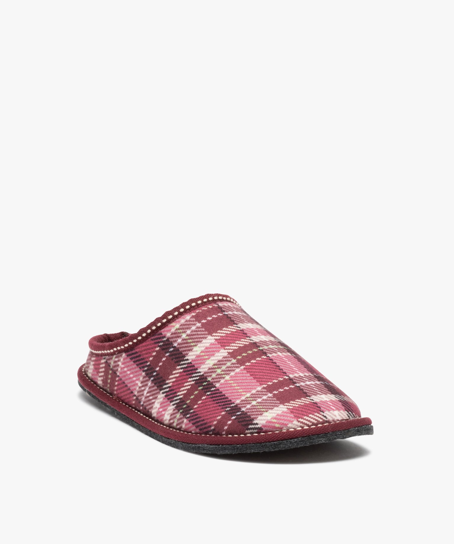 Chaussons femme mules plates douillettes à carreaux rose | GEMO