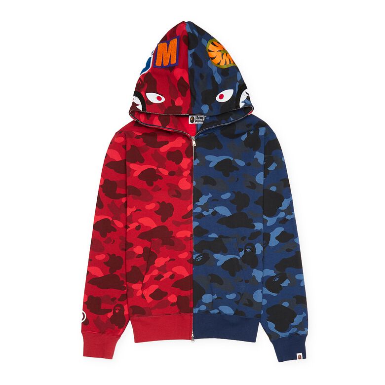 A Bathing Ape Color X Camo Separate Shark Full Zip Hoodie red x navy